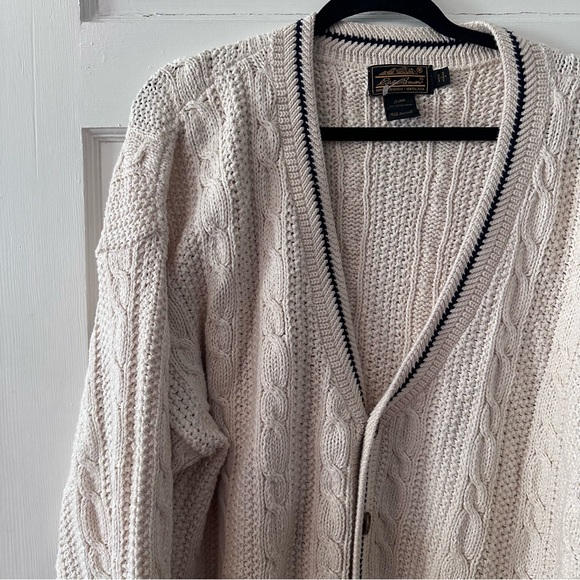 Vintage Eddie Bauer Cream Cableknit Sweater Cardigan - Picture 2 of 5